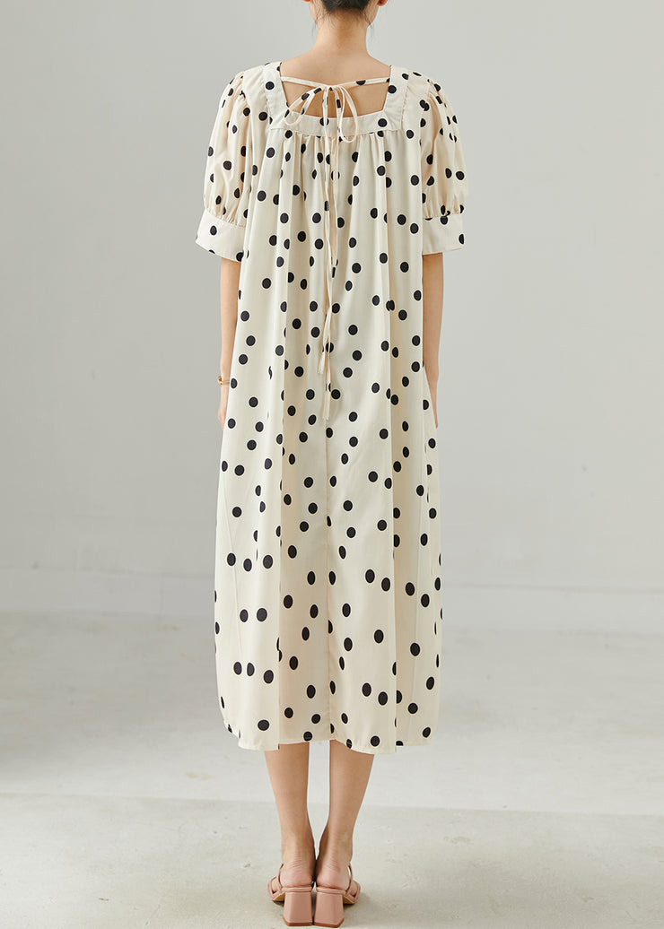 Casual White Square Collar Dot Print Cotton Dress Summer