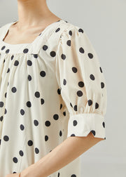 Casual White Square Collar Dot Print Cotton Dress Summer