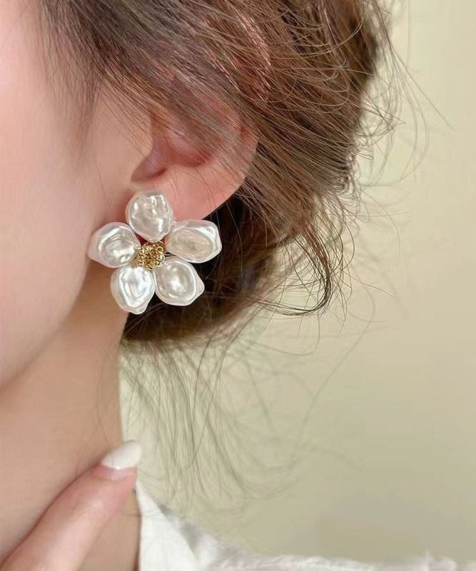 Casual White Sterling Silver Alloy Floral Stud Earrings