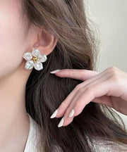 Casual White Sterling Silver Alloy Floral Stud Earrings