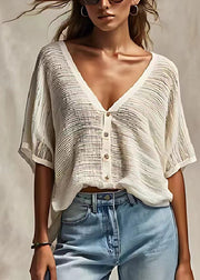 Casual White V Neck Oversized Cotton Tanks Summer