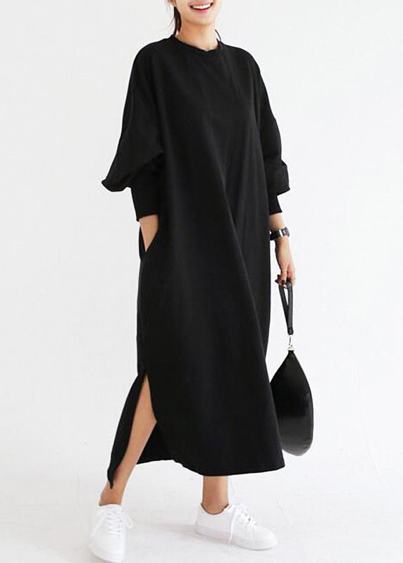 Casual Women Crew Neck Batwing Sleeve Striped Black Long Sweatshirt Dress