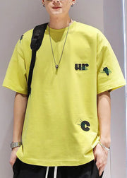 Casual Yellow Embroideried Cotton Oversized T Shirt Men Summer