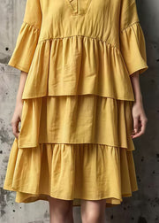 Casual Yellow Oversized Layered Cotton Maxi Dresses Summer