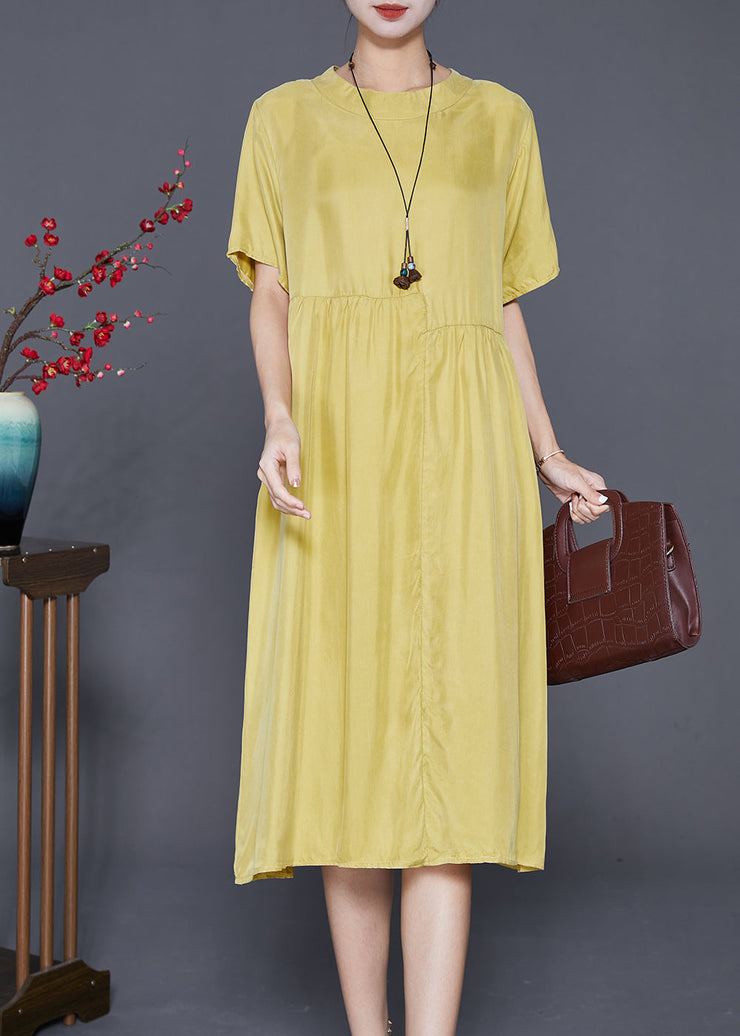 Casual Yellow Oversized Patchwork Wrinkled Silk Dresses Summer