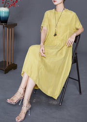 Casual Yellow Oversized Patchwork Wrinkled Silk Dresses Summer