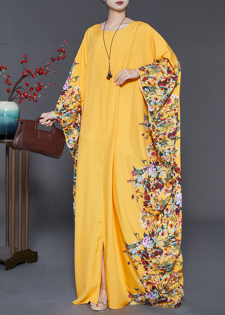 Casual Yellow Oversized Print Chiffon Maxi Dress Summer