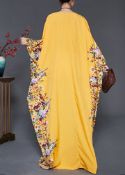 Casual Yellow Oversized Print Chiffon Maxi Dress Summer