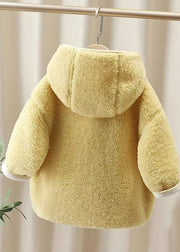 Casual Yellow Patchwork Button Faux Fur Warm Fleece Girls Hooded Coats Spring