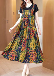 Casual Yellow Print Exra Large Hem Silk Holiday Dresses Summer