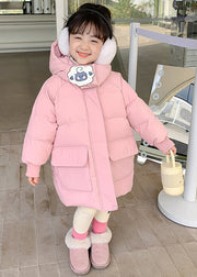 Casual Yellow Print Pockets Girls Hooded Parka Winter