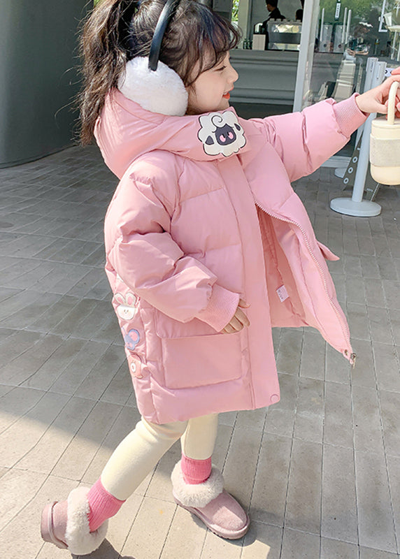 Casual Yellow Print Pockets Girls Hooded Parka Spring