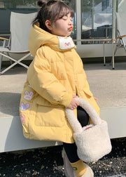 Casual Yellow Print Pockets Girls Hooded Parka Spring