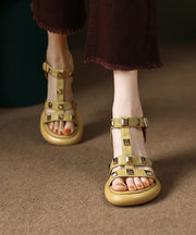 Casual Yellow Rivet Sandals Buckle Strap Chunky Sandals