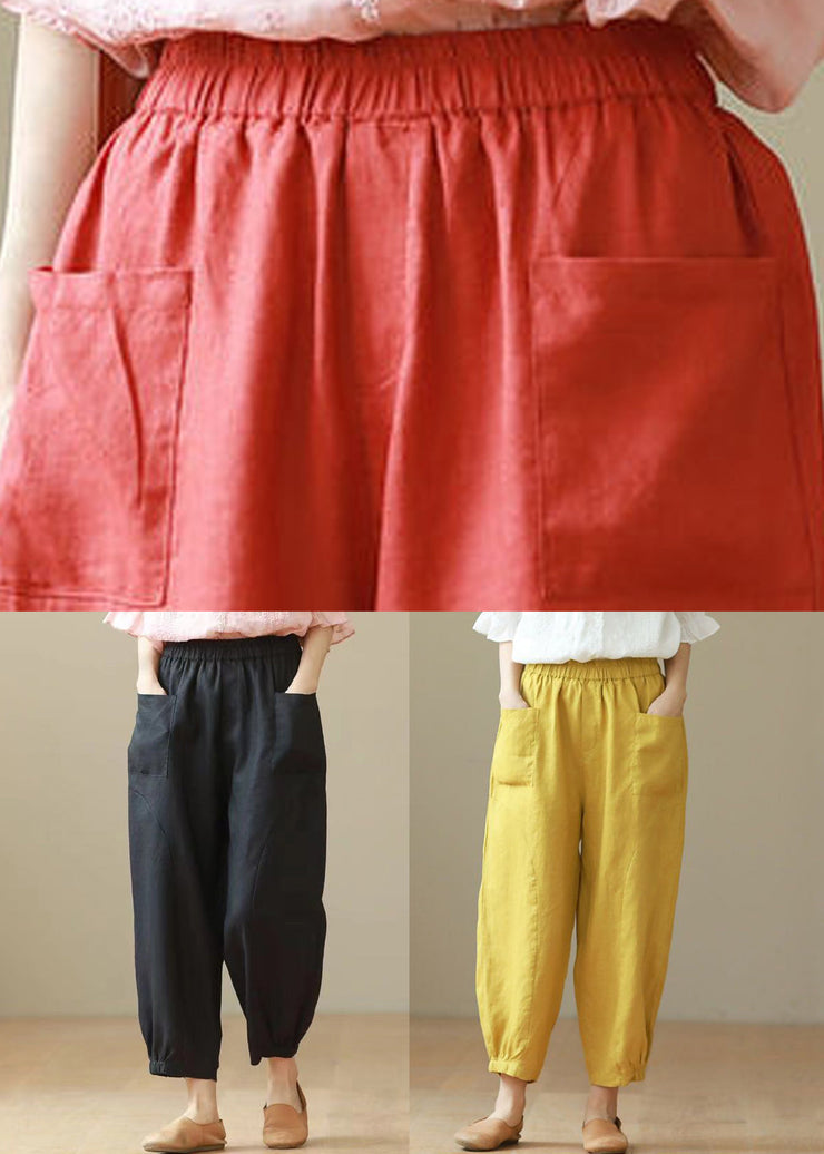 Casual Yellow Solid Elastic Waist Cotton Harem Pants Summer