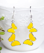 Casual Yellow Sterling Silver Beeswax Butterfly Drop Earrings