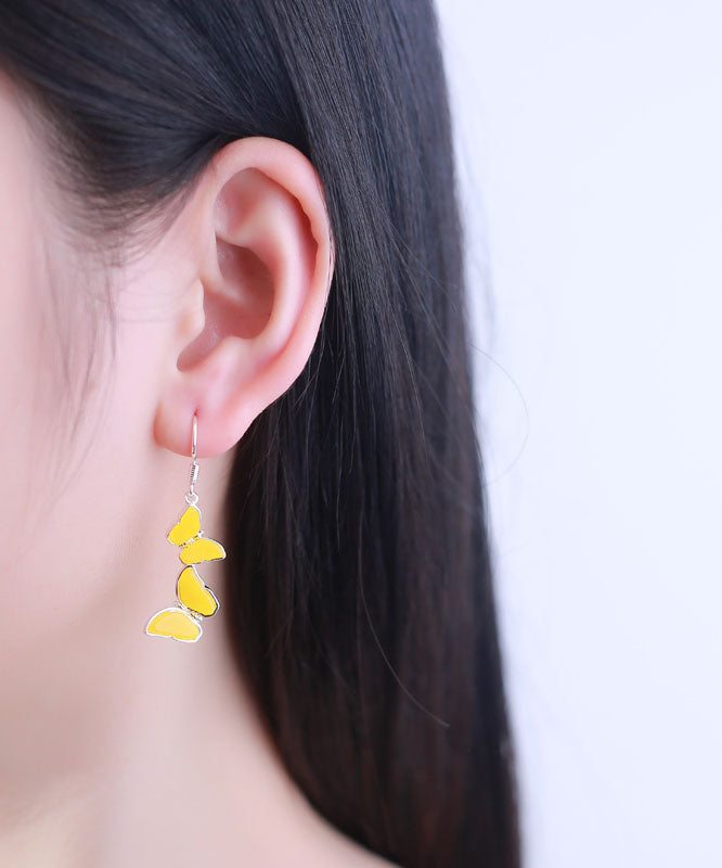 Casual Yellow Sterling Silver Beeswax Butterfly Drop Earrings