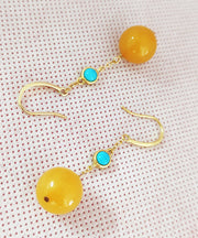 Casual Yellow Sterling Silver Inlaid Beeswax Turquoise Drop Earrings