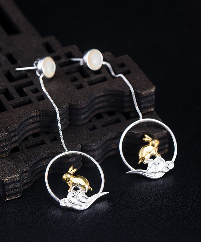 Casual Yellow Sterling Silver xiangyun Rabbit Drop Earrings