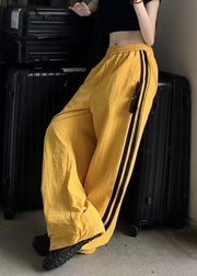 Casual Yellow Striped Elastic Waist Cotton Pants Spring