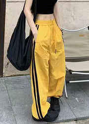 Casual Yellow Striped Elastic Waist Cotton Pants Spring