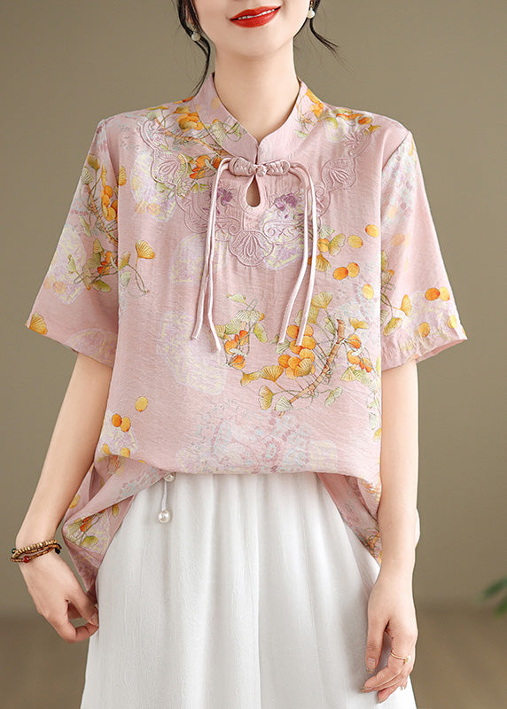 Casual Yellow Tasseled Print Linen Blouses Summer