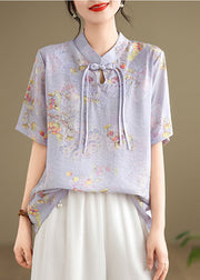 Casual Yellow Tasseled Print Linen Blouses Summer