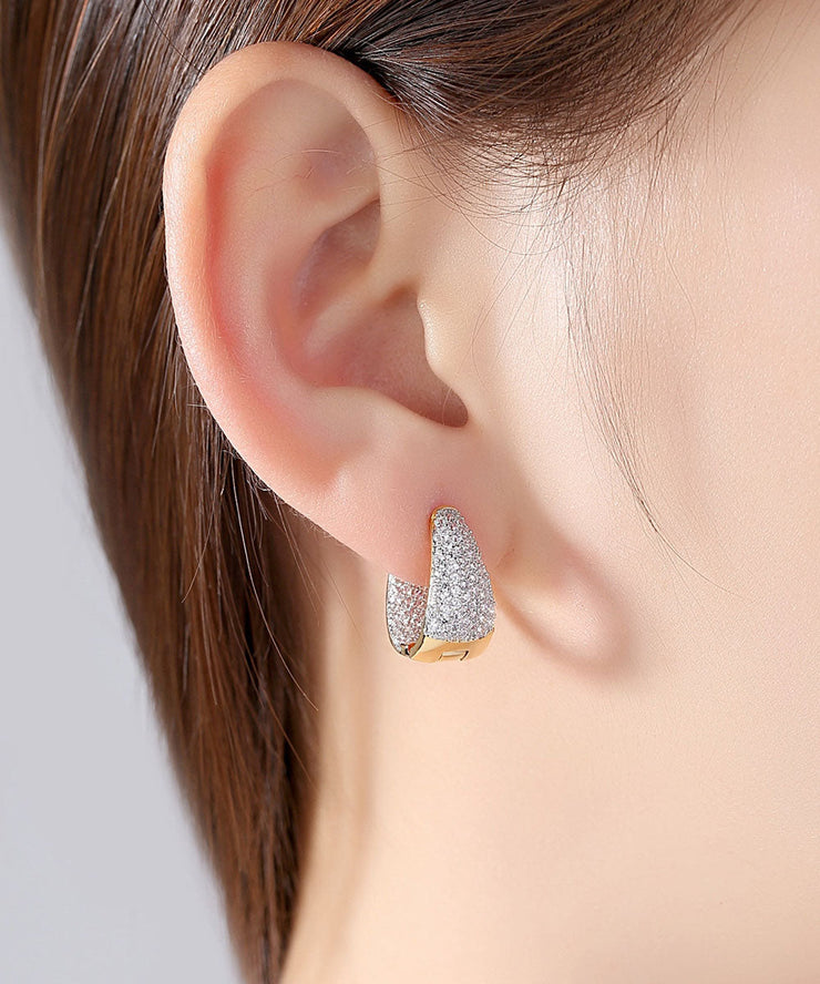 Casual Zircon 14K Gold Beautiful Hoop Earrings