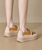 Casual Zircon Splicing Hollow Out Platform Walking Sandals Yellow