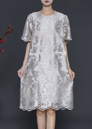 Champagne Silk Day Dress Embroidered Summer