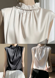 Champagne Solid Silk Tops Ruffled Summer