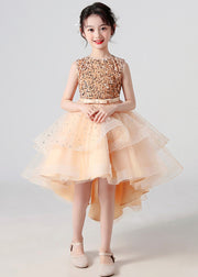 Champagne Tulle Patchwork Girls Princess Dress O Neck Summer