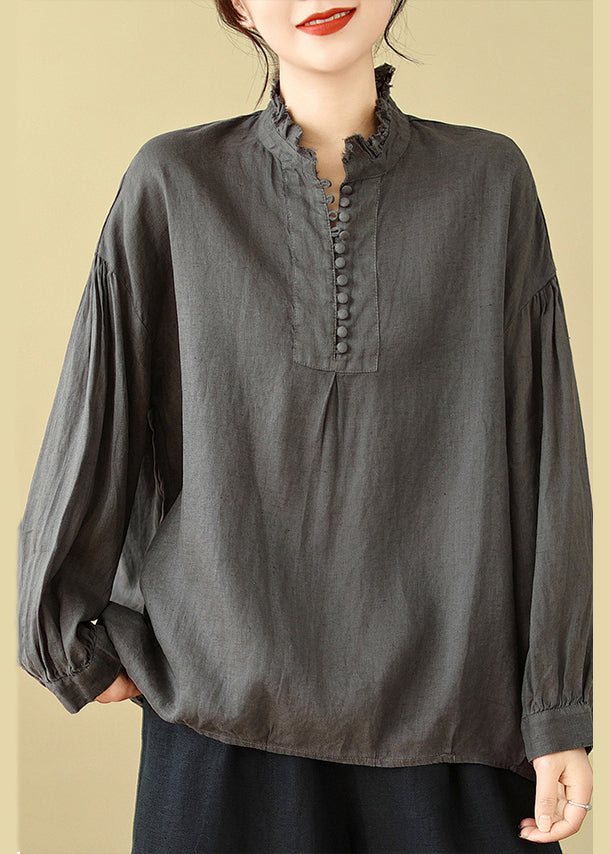 Charcoal Grey Cotton Shirt Tops Oversized Spring