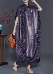 Charcoal Grey Silk Maxi Dresses Ruffled Summer