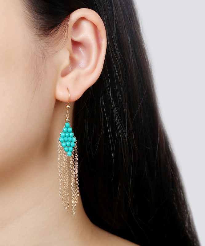 Chic 14K Gold Turquoise Tassel Drop Earrings