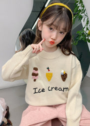 Chic Apricot Applique Thick Cotton Knit Kids Sweaters Winter