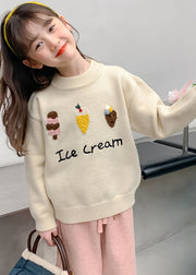 Chic Apricot Applique Thick Cotton Knit Kids Sweaters Spring