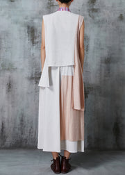 Chic Apricot Asymmetrical Patchwork Linen Two Piece Set Outfits Summer