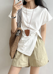 Chic Apricot O Neck Asymmetrical Design Cotton T Shirt Summer