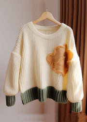 Chic Apricot O Neck Patchwork Knit Sweater Fall