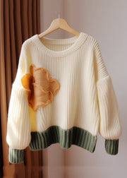 Chic Apricot O Neck Patchwork Knit Sweater Fall