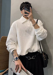 Chic Apricot Peter Pan Collar Cotton Men Pullover Streetwear Fall