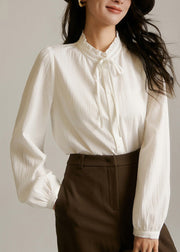 Chic Apricot Ruffled Patchwork Button Solid Shirt Fall