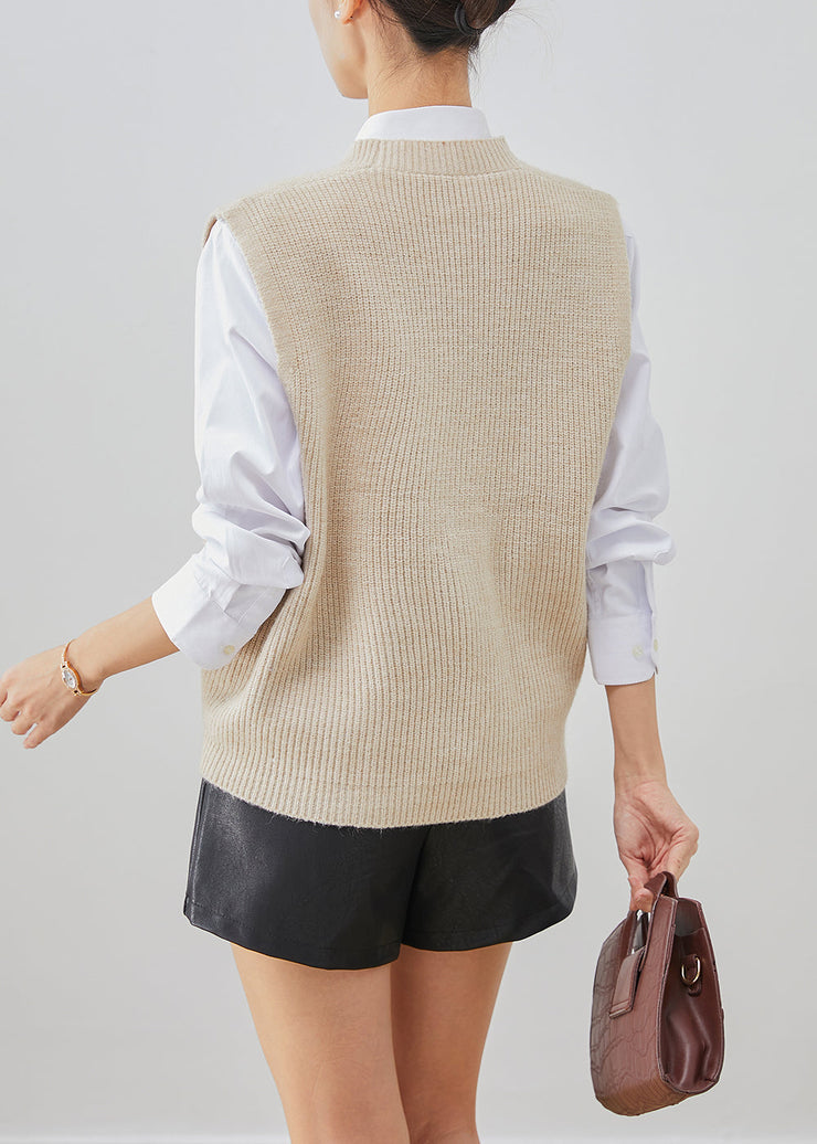 Chic Beige Asymmetrical Oversized Knit Vest Fall