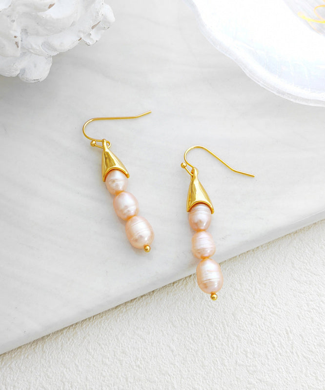 Chic Beige Copper Pearl Drop Earrings