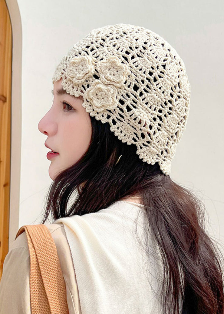 Chic Beige Hollow Out Floral Bonnie Hat