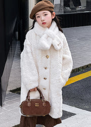 Chic Beige Neck Pockets Warm Girls Mink Velvet Long Coat Winter