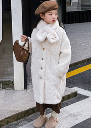 Chic Beige Neck Pockets Warm Girls Mink Velvet Long Coat Winter