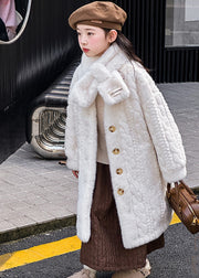 Chic Beige Neck Pockets Warm Girls Mink Velvet Long Coat Winter