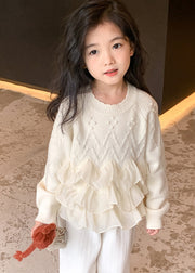 Chic Beige Patchwork Cotton Knit Kids Sweaters Fall